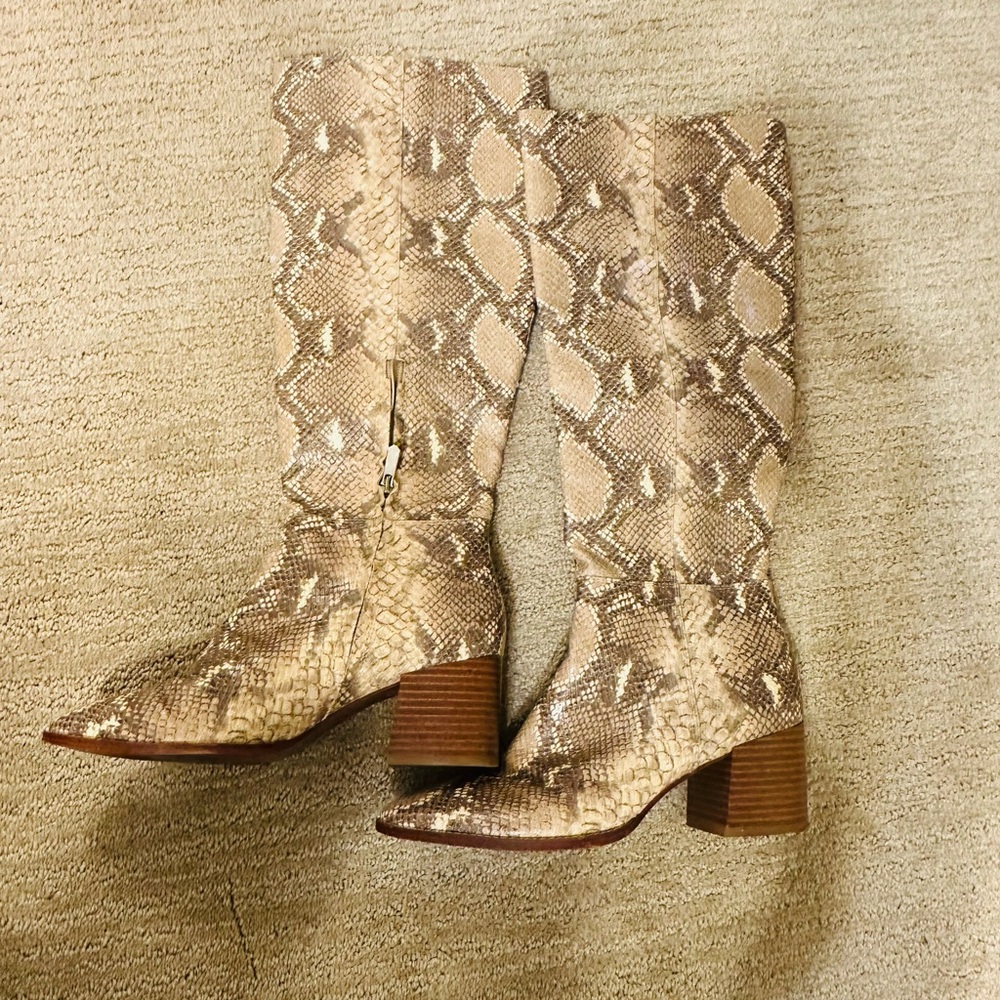 Sam Edelman Beige Snakeskin Heeled Boots